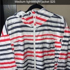 Columbia White Jacket with Navy & Red Stripes